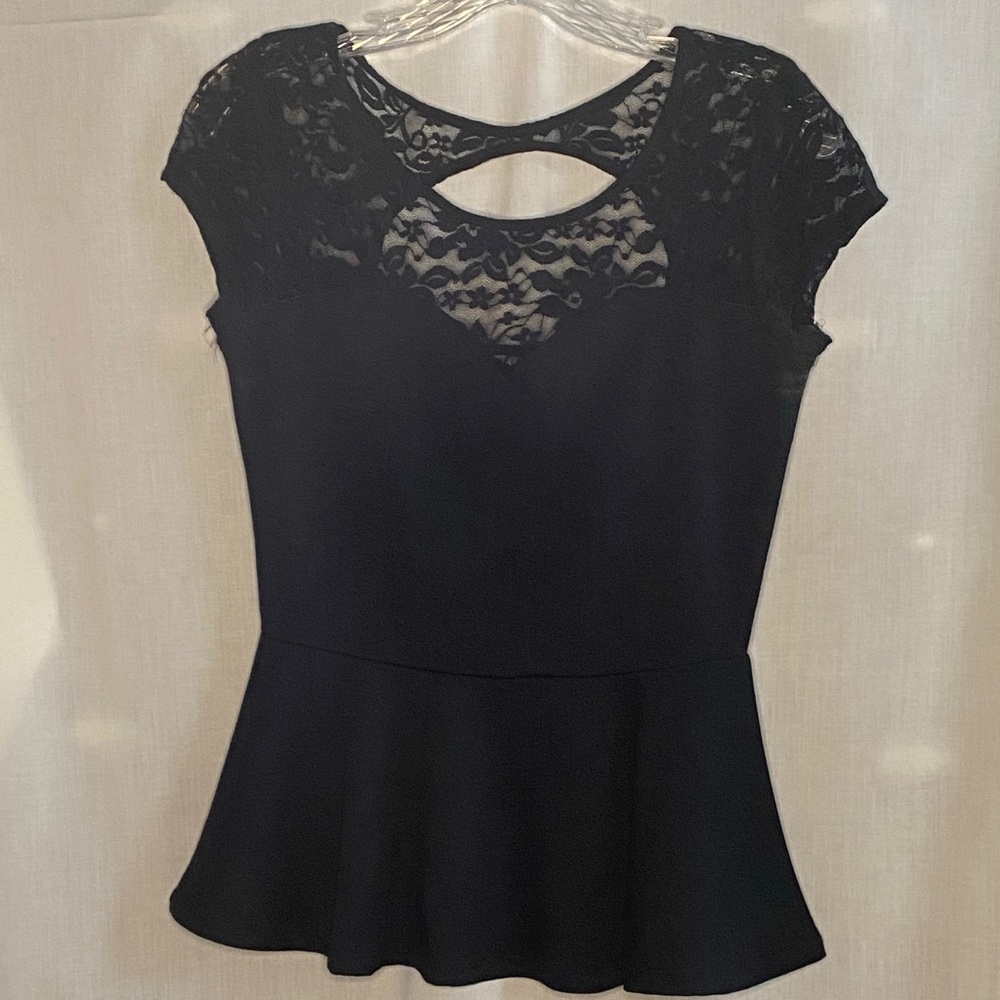 Ambiance Apparel Black Lace Short-Sleeve Top